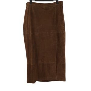 Carlisle Brown Suede Leather Pencil Straight Midi Skirt Womens 14